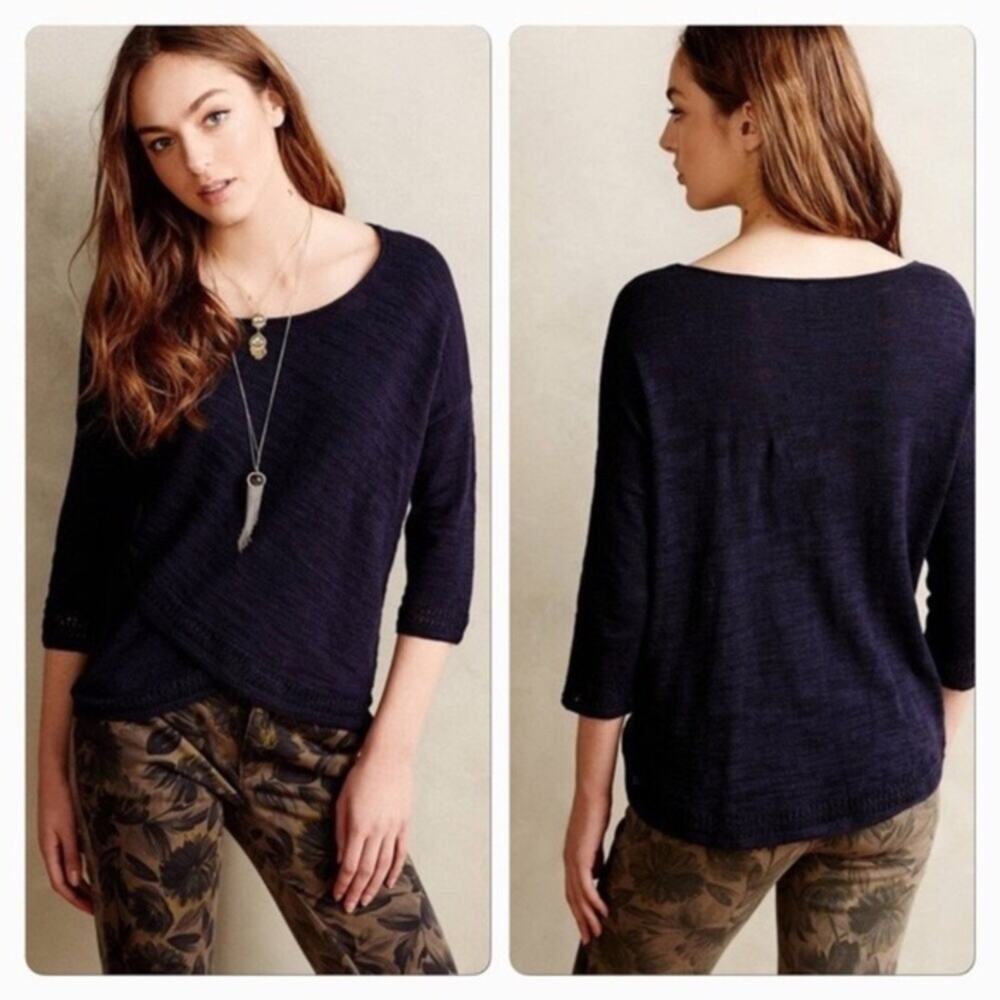 Anthropologie MOTH Navy Pointelle Knit Pullover